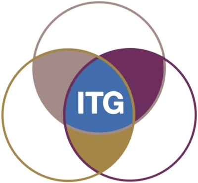 Das Logo der IT-Gruppe Geisteswissenschaften. Es zeigt drei sich überschneidende Kreise mit den Buchstaben ITG in der Schnittfläche.